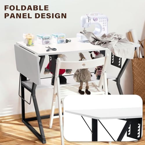 Sewing Table, Large Sewing Machine Table with Adjustable Platform,Sewing Tables for Sewing Machines with Storage Shelf-White