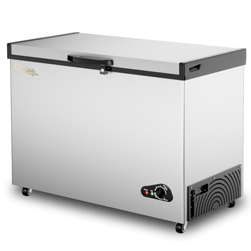 Bodacious 10 Cu Ft Deep Freezer - Chest Freezer with Removable Basket and Adjustable Thermostat - Top Open Door Compact Freezer Energy Saving Quiet for Garage, Kitchen, Office, Bar