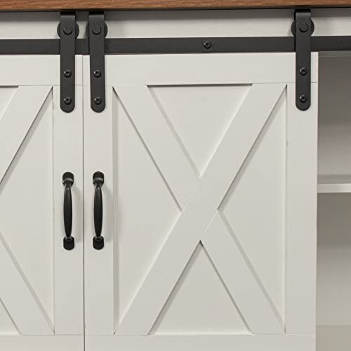 Farmhouse Wood TV Stand, Entertainment Center for Televisions up to 65 Inchs with Sliding Barn Doors, Media Furniture with Storage Cabinets for Living Room, 59 Inch, White & Rustic