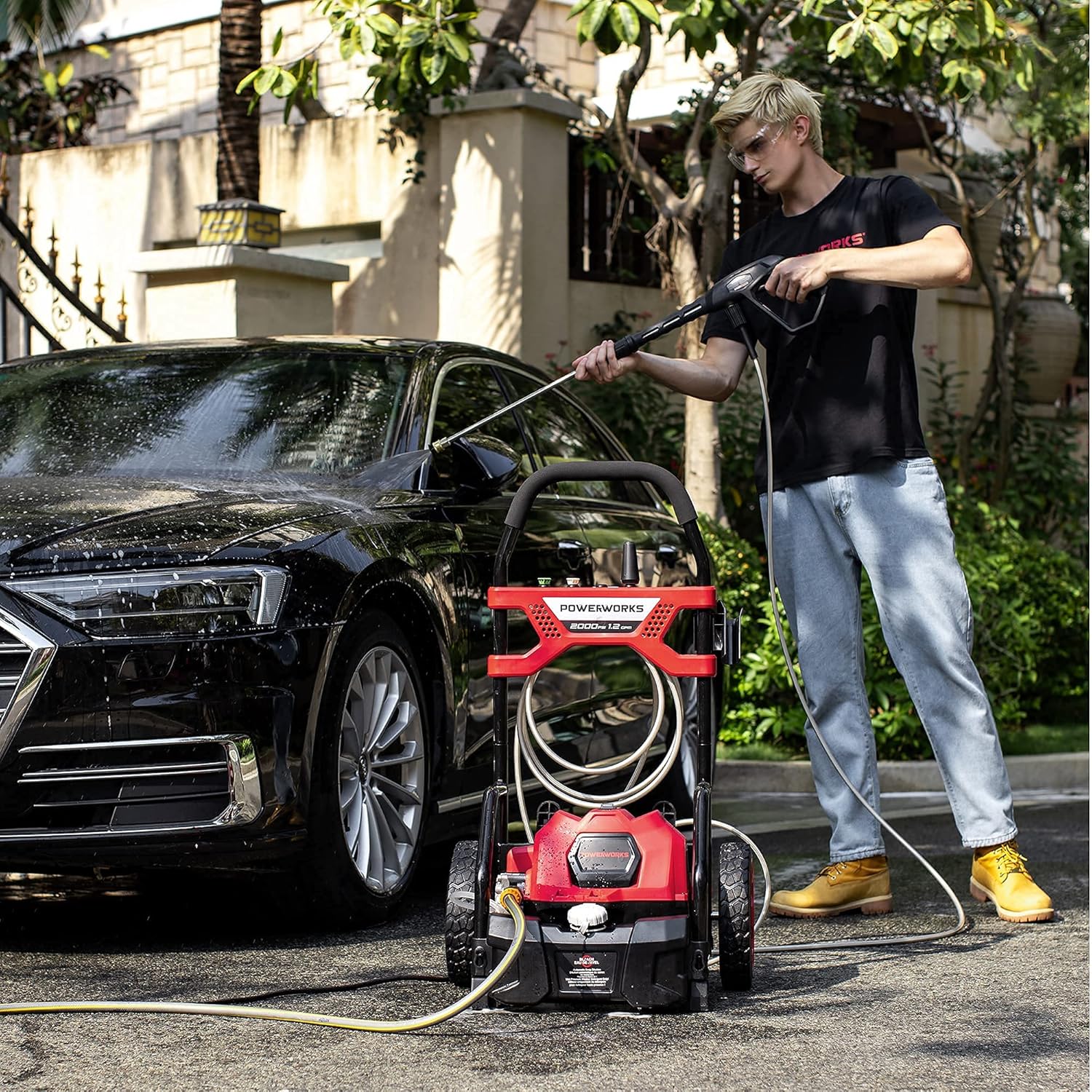 POWERWORKS 2000 PSI 1.2-GPM Electric Pressure Washer,for Car/Decking/Window(Black&Red)