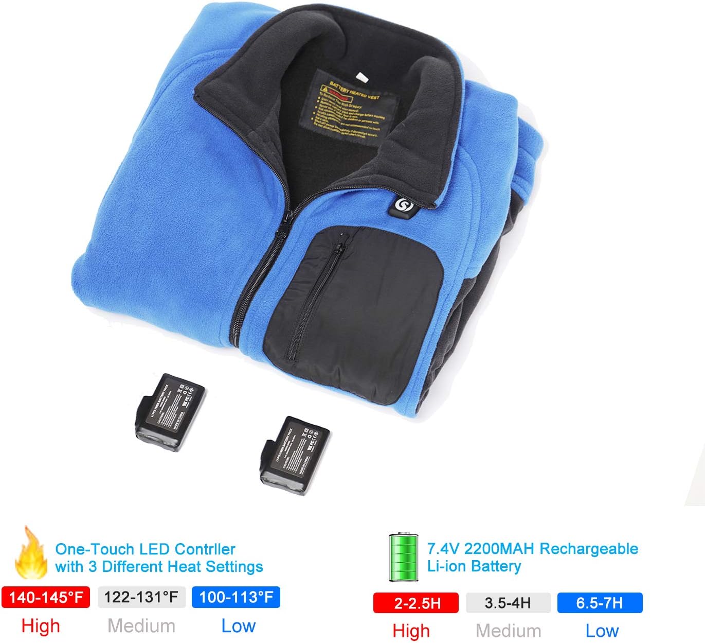Rechargeable 7.4V 2200mAh Lithium Polymer Batteries for Heated Gloves Socks Jacket Cloths Pack of 2