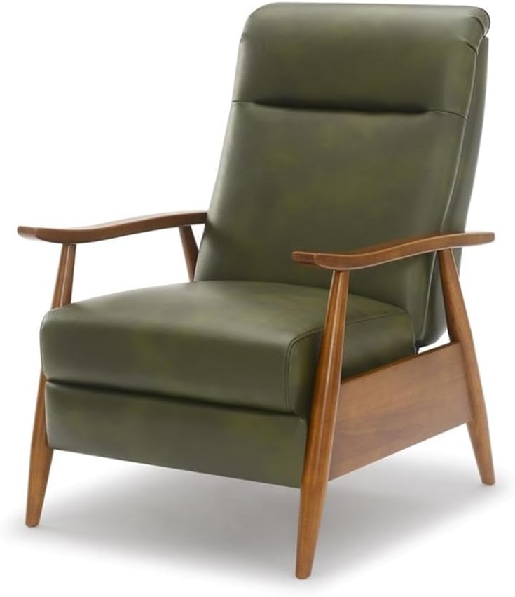Solaris Fern Green Faux Leather Wood Arm Push Back Recliner