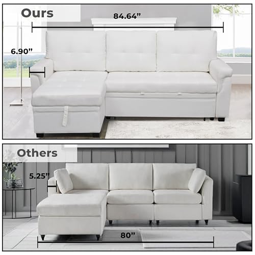 Naomi Home Jenny Sectional Sofa Sleeper with Storage Chaise, Tufted Pull Out Couch with Storage, L-Shaped Reversible Sleeper Sofa with Storage, Black,Air Leather
