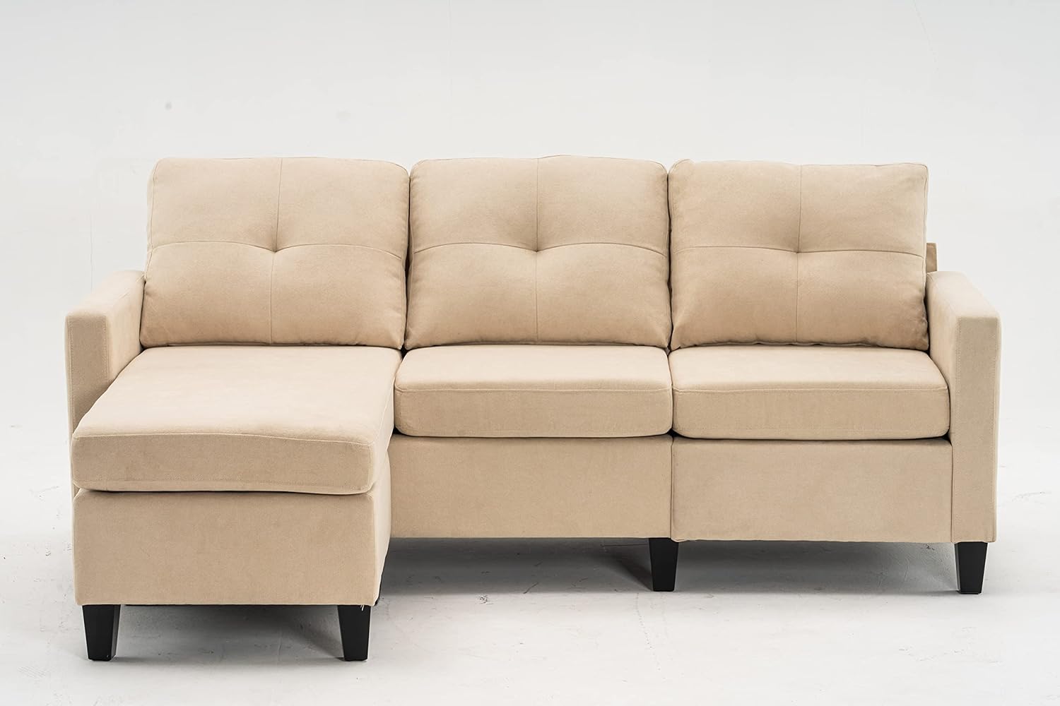 75" Modern Fabric Sofa and Chaise Convertible to Ottoman in Beige Reversible Sectional Sectional Living Room Home Furniture