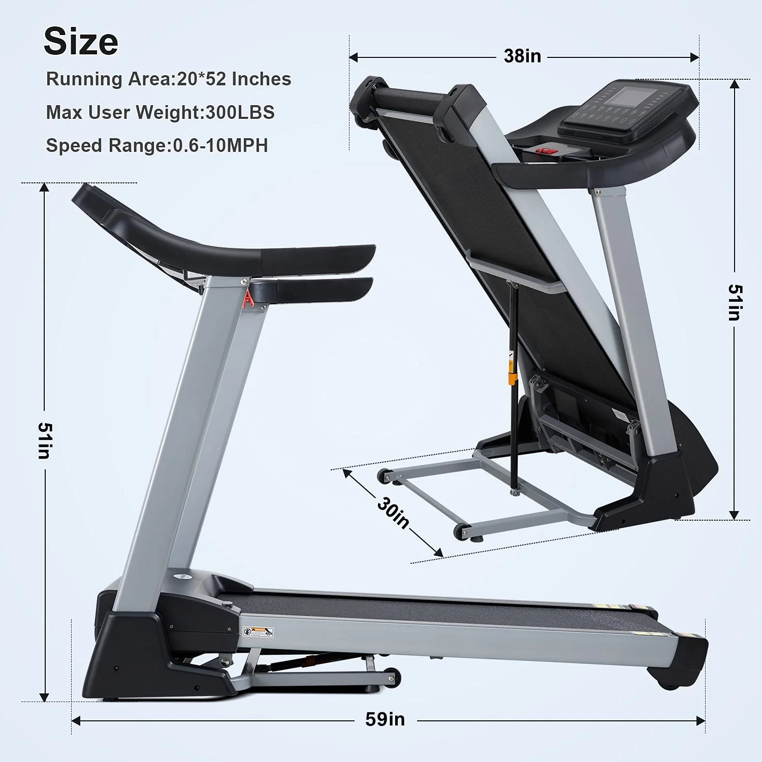 MaxKare 3HP Folding Treadmill with 15Levels Auto Incline, 0.6-10 MHP, 15 Preset program, Heart Rate for Home Use, 300 LBS Weight Capacity