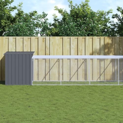 'vidaXL Galvanized Steel Chicken Cage with Extended Run - Anthracite - Durable Run and Shed for Chickens, Hens, Small Animals - Comes with Protective Roof