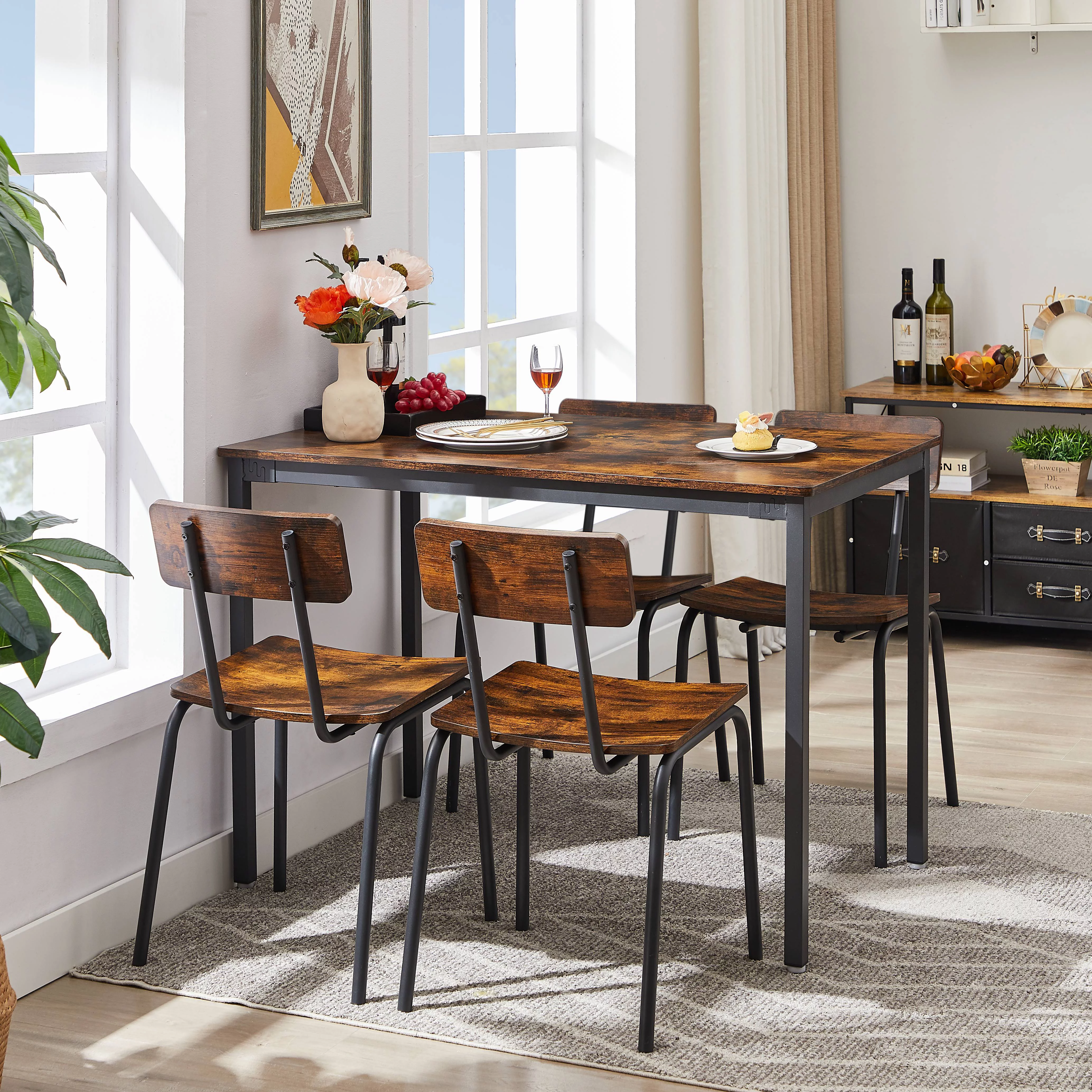 Modern Dining Table Set, 5 Piece Dining Set with 4 Chairs, Dinette Table and Chairs Set for Small Space, Kitchen Breakfast Table Set for 4, D9229
