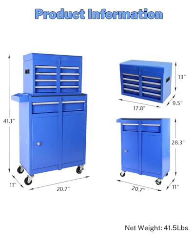 Heavy-Duty 7-Drawer Rolling Tool Chest with Wheels, Steel Tool Storage Cabinet with Lock & Liner for Workshop for Workshop/Garage - Includes 7 Organizer Boxes, Black