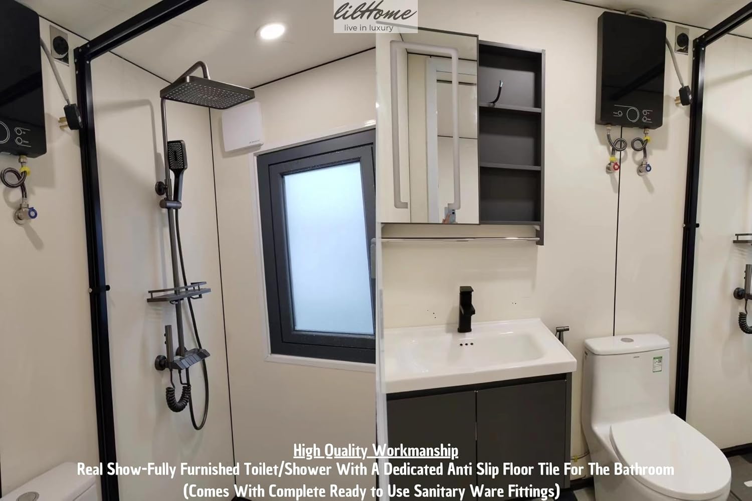 Portable Prefabricated House 19 x 20FT Tiny Mobile Prefab House 2Shaped Bed Rooms Perfect for Hotel House, Small Tiny House for Adults to Live in with Bathroom & Kitchen in This Prefab Home