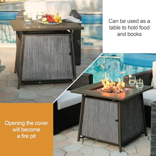 BALI OUTDOORS 50000 BTU Propane Fire Pit with Lid, 28 inch Fire Pit Table Outdoor, Black Firepits for Outside Backyard, Patio