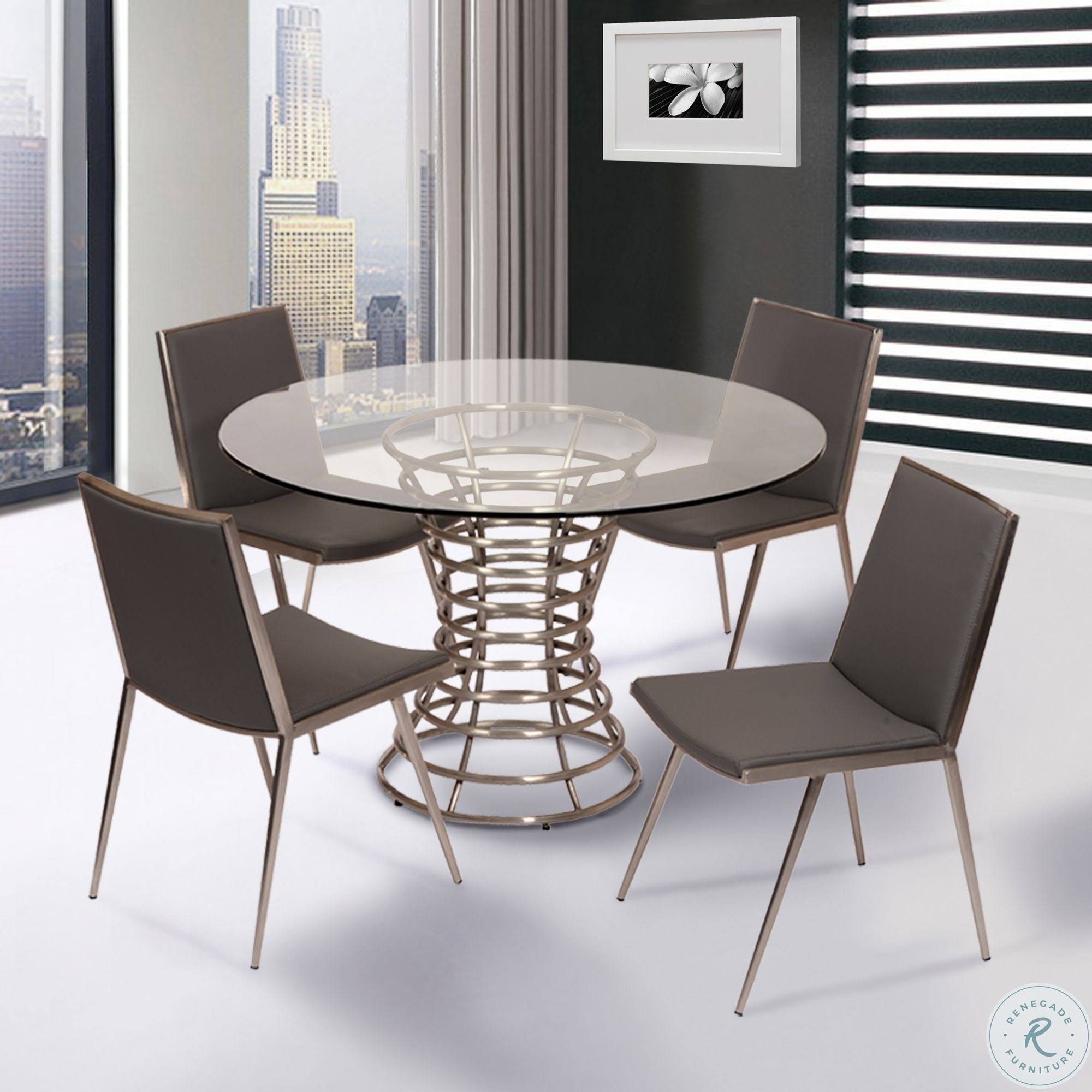 Armen Living Ibiza Brushed Stainless Steel Dining Table with Clear Glass