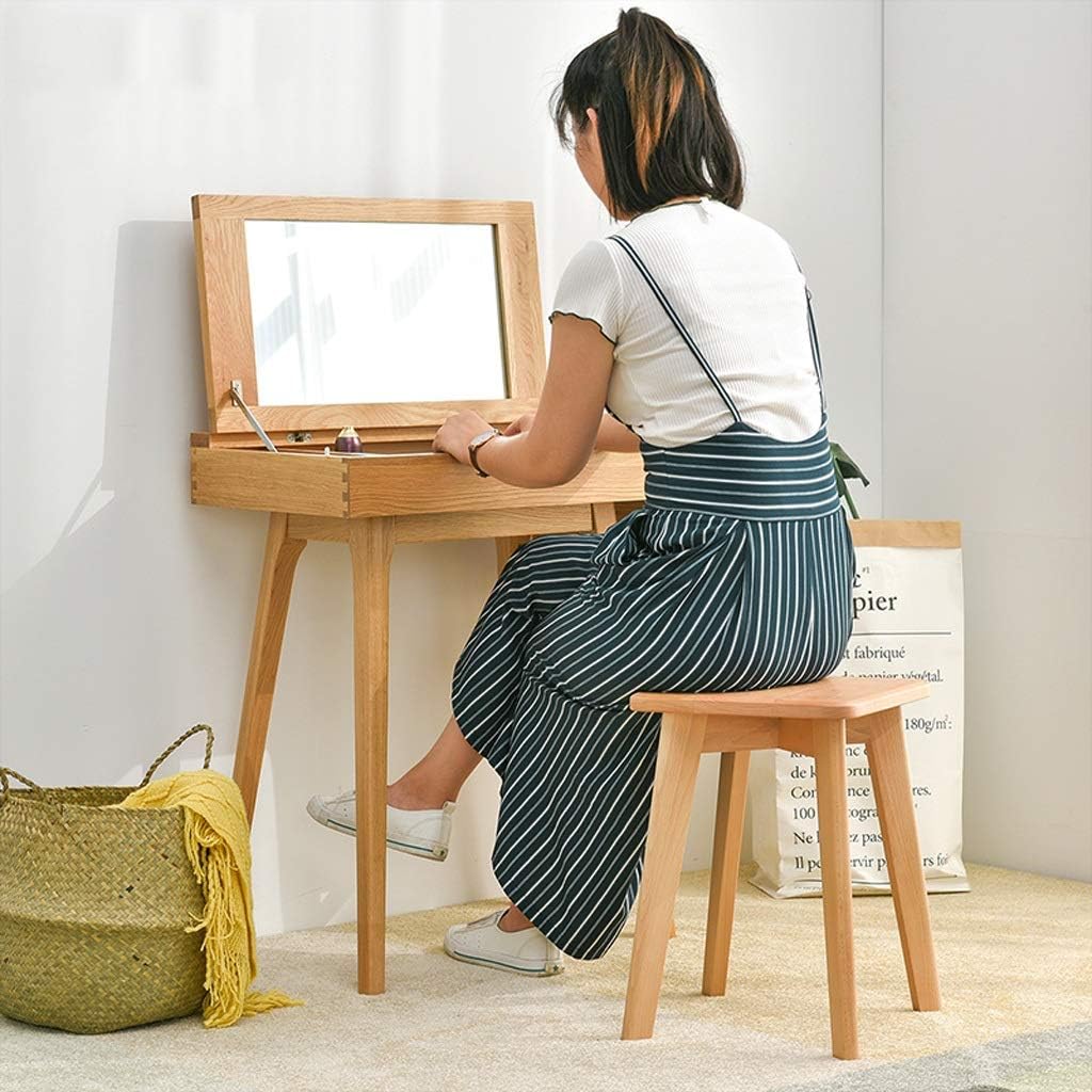 Footrest Stool/Foot Rest Simple Modern Living Room Dining Room Stool Fashion Makeup Stool, Solid Wood Square Stool, Two Colors Optional Footstool Step Stool (Color : Brown) (Linen)