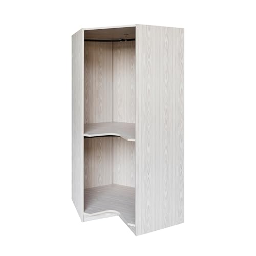 LZ LEISURE ZONE Polygon Corner Wardrobe Closet, Space-Saving Design Armoire Wardrobe Closet with Hanging Rods, Wooden Corner Wardrobe Cabinet Bedroom Closet Cabinet for Hanging Clothes, Gray
