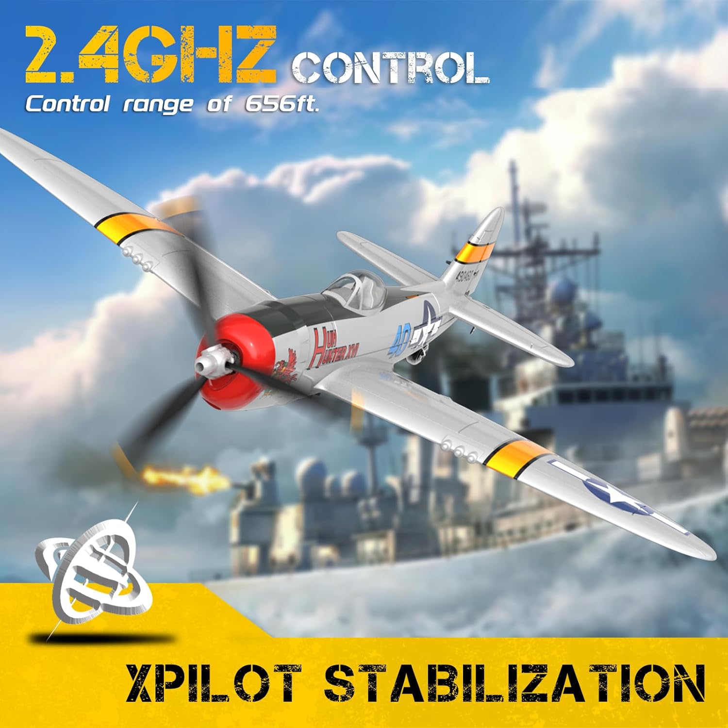 CKYSCHN RC Plane for Beginners, VOLANTEXRC 4CH WWII P-47 Model RC Airplane RTF, Remote Control Plane with Xpilot, Remote Control Airplanes for Adults Boys, One Key Aerobatic