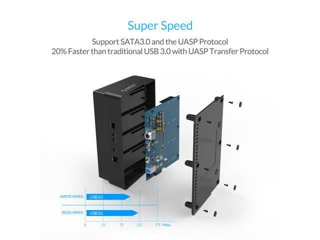 ORICO 4 Bay USB 3.0 SATA Hard Drive Docking Station/Duplicator for 2.5 inch u0026 3.5 inch HDD -Black (6648US3-C-V1)