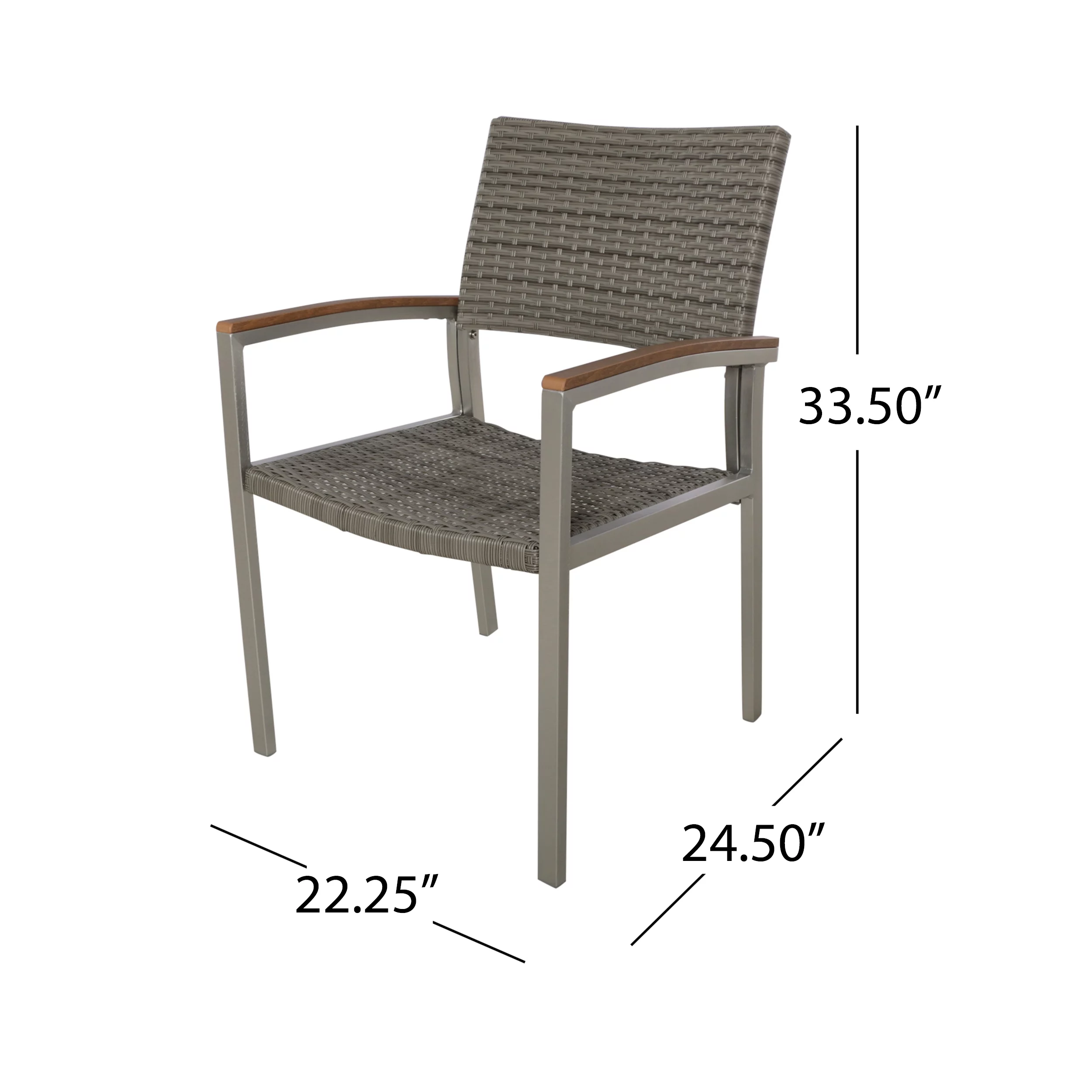 Crew Outdoor Wicker Dining Chairs with Aluminum Frame, Set of 2, Silver, Gray
