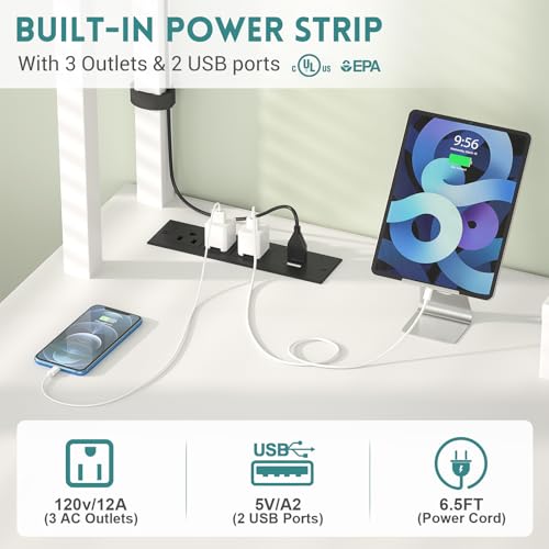 Aheaplus L Shaped Gaming Desk, 59" Gaming Desk with Power Outlet and Led Lights, Reversible L Shaped Computer Desk with Hutch & Monitor Stand, Home Office Desk L Shaped Corner Desk, White