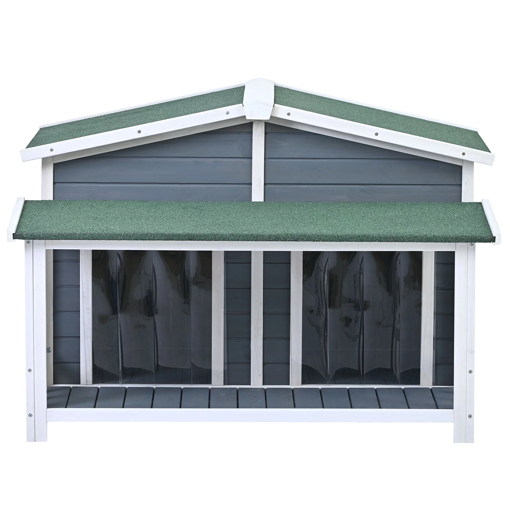 Soges 47" Large Wooden Dog House Outdoor, Pet Log Cabin Home With Porch Deck for Large/Medium Dogs, Gray&Green