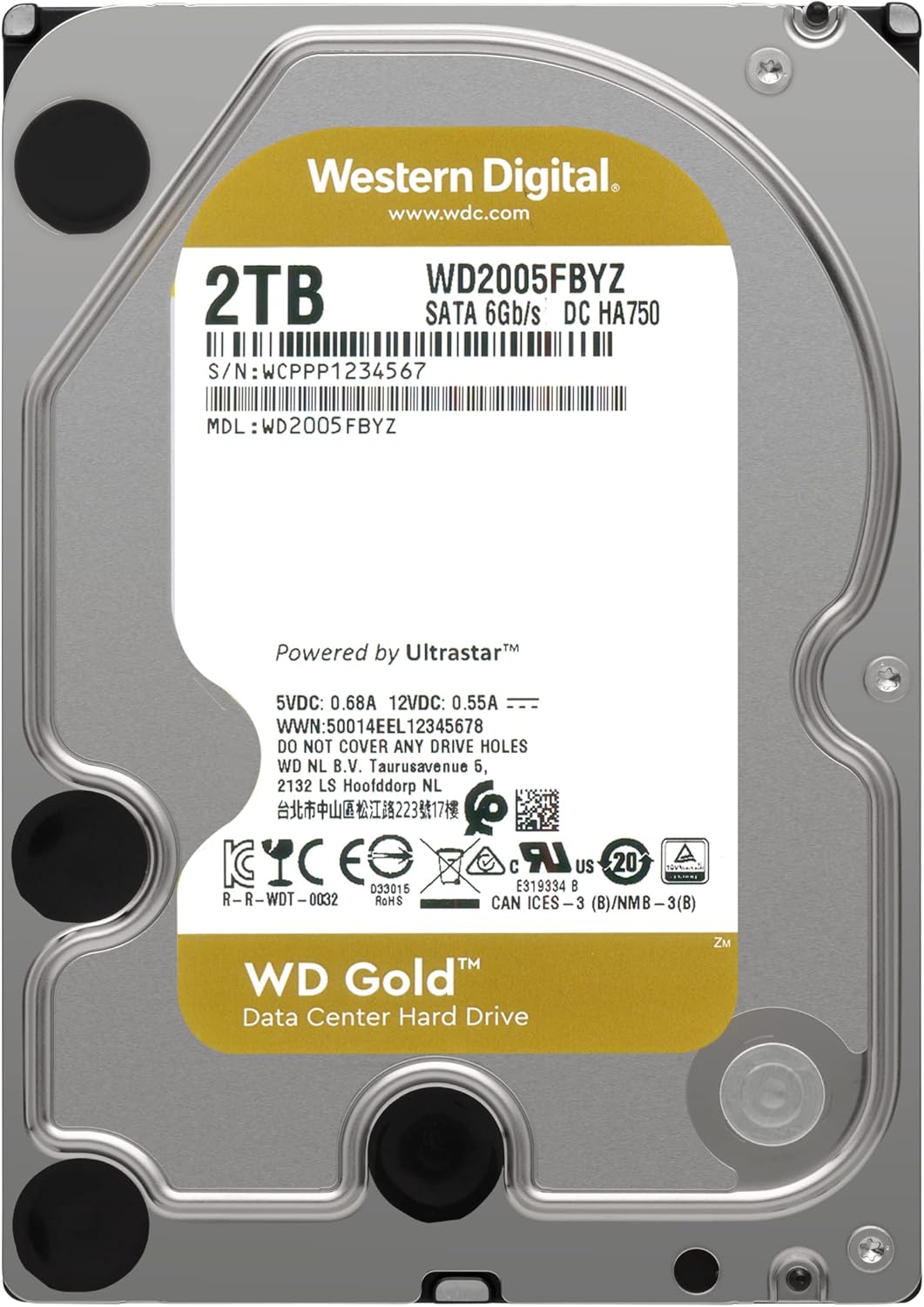 Western Digital 8TB WD Gold Enterprise Class Internal Hard Drive - 7200 RPM Class, SATA 6 Gb/s, 256 MB Cache, 3.5 - WD8004FRYZ