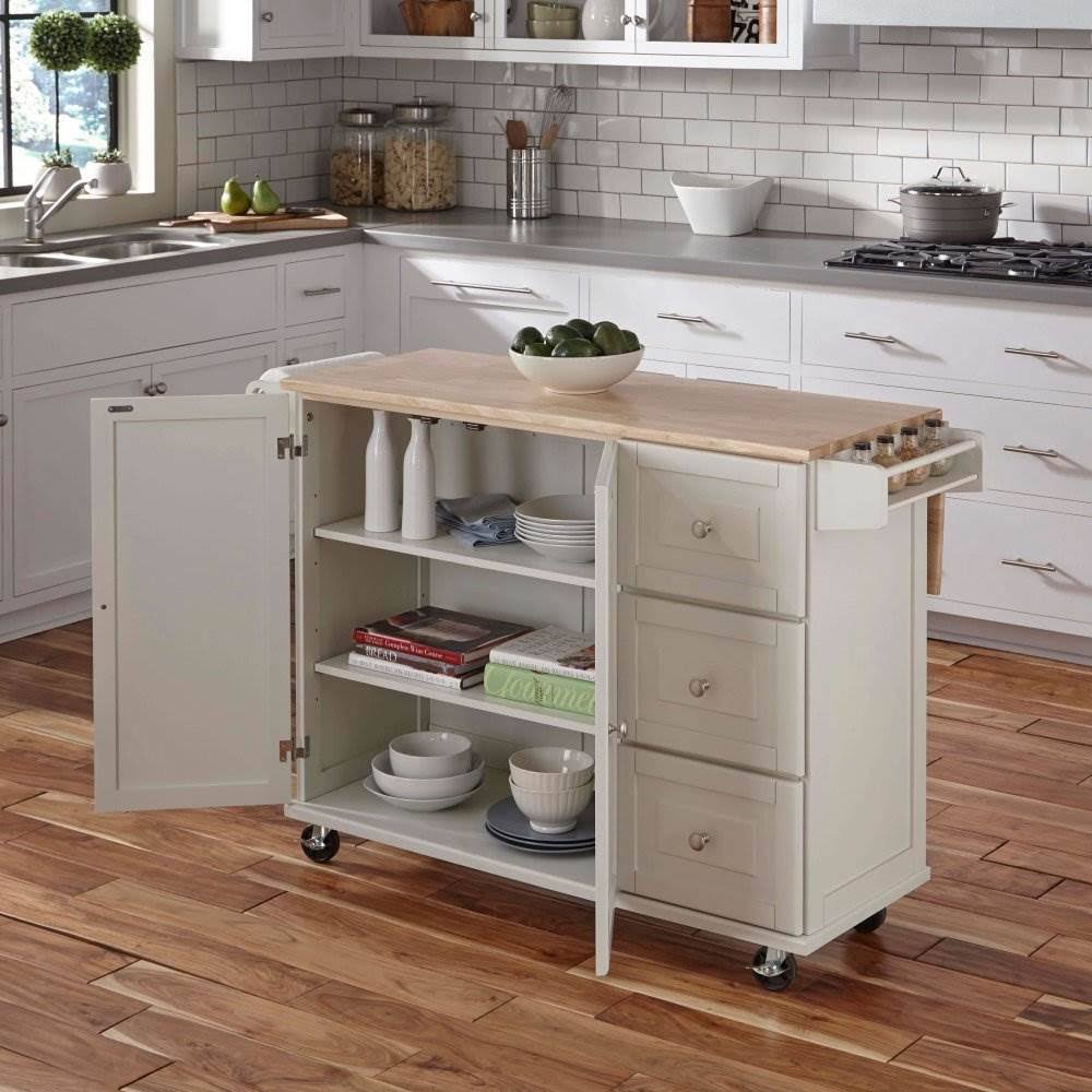 Home Styles Liberty Kitchen Cart with Wood Top, White