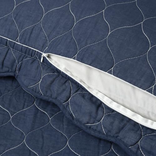 Lush Decor Coastal Chic Scallop Edge Reversible 3 Piece Quilt Set, King/Cal King, Slate Blue & White