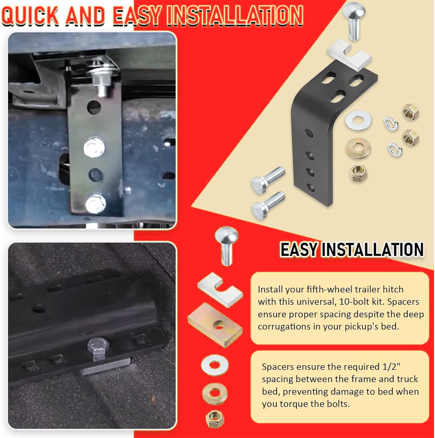 5th Fifth Wheel Mounting Rail Kit Trailer Hitch Mount Steel for Reese 30035 30439 20K