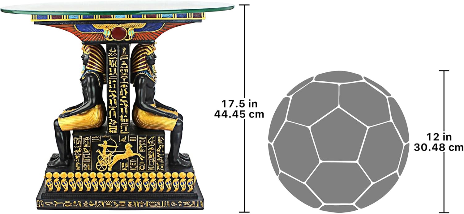 Design Toscano TUT The Egyptian Pharaoh Glass-Topped Sculptural Table, Single, Full Color