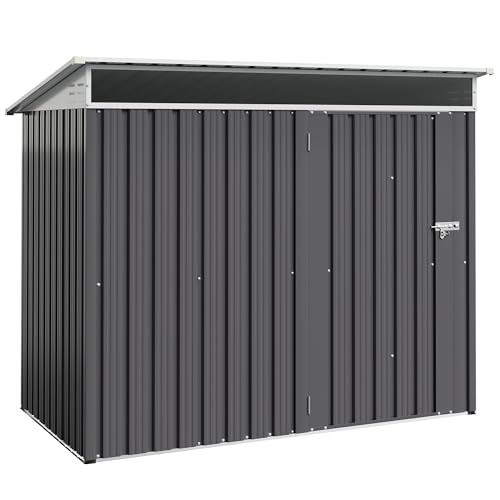 Shintenchi 5x3 FT Outdoor Storage Shed with Window, Outdoor Waterproof Storage Shed Metal Garden Shed with Lockable Single Door,Weather Resistant Tool Storage House Shed for Garden,Backyard,Slate Gray