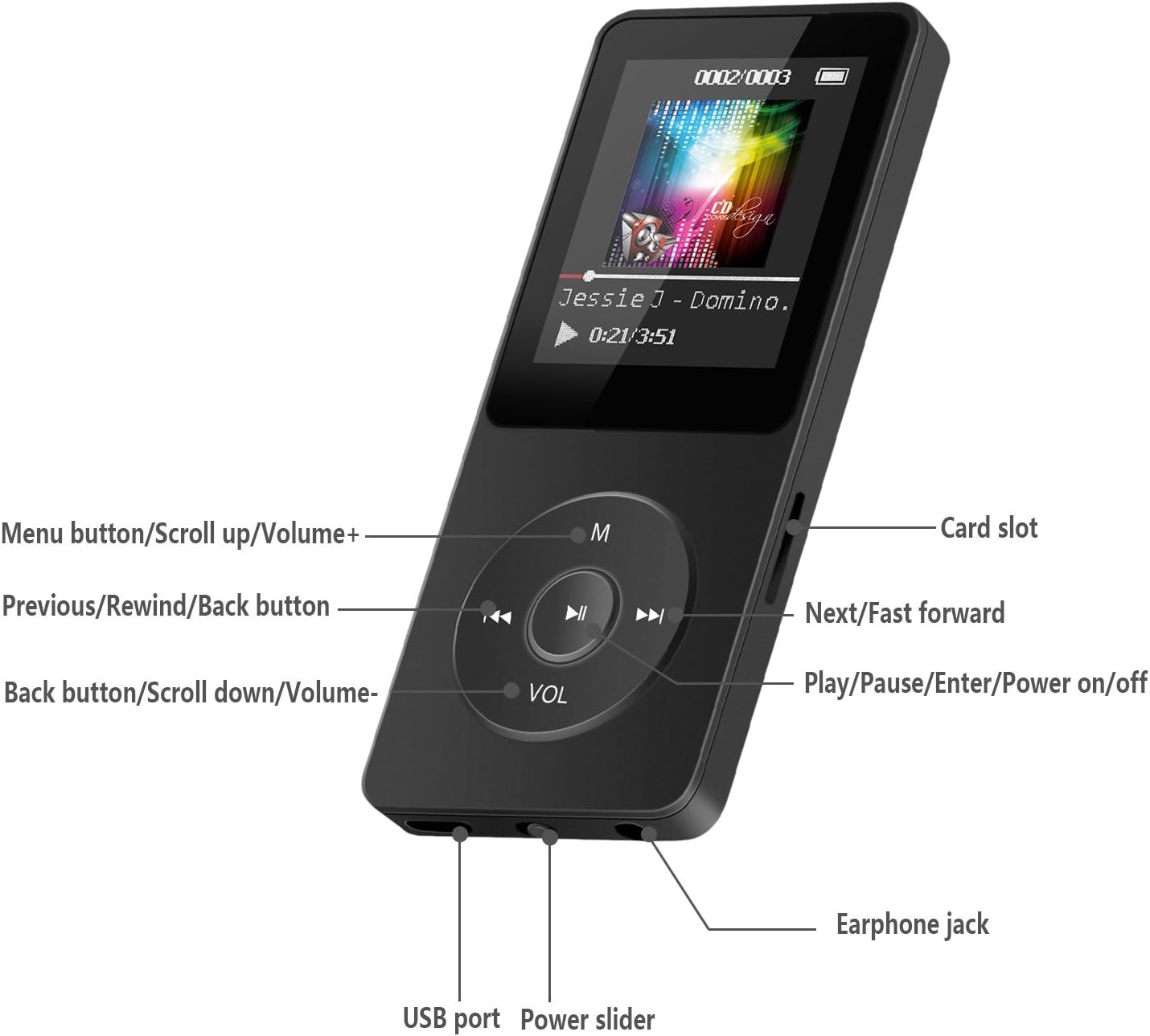 AGPTEK A02S 16GB MP3 Player with FM Radio, Voice Recorder, 70 Hours Playback and Expandable Up to 128GB, Black Pack of 2