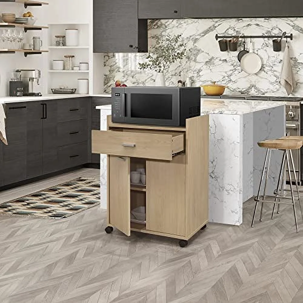 Kings Brand Furniture - Kitchen Microwave Cart, Accent Storage Cabinet with 1 Drawer and 2 Doors, Beech