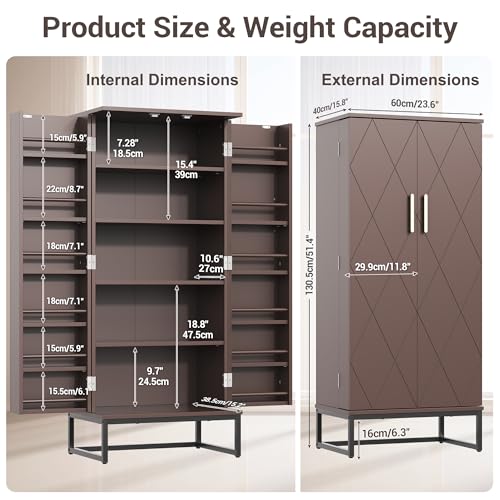 51” Pantry Cabinets, White Freestanding Kitchen Pantry Storage Cabinet with Adjustable Shelves, Buffet Cupboards Storage Cabinet for Home Office Use, White + Gold