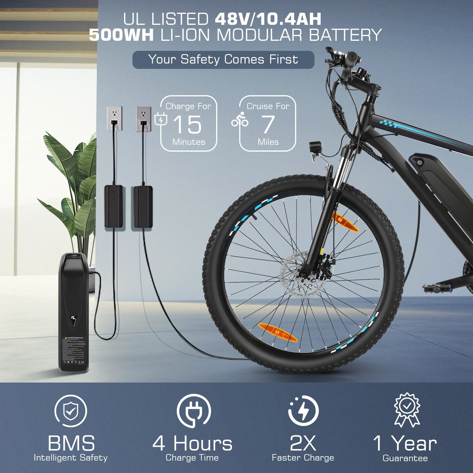 Electric Bike, Electric Bike for Adults 26" Ebike 500W Adult Electric Bicycle, 48V 10.4Ah 19.8MPH Electric Mountain Bike, Lockable Suspension Fork, Color LCD Display, Shimano 21 Speed