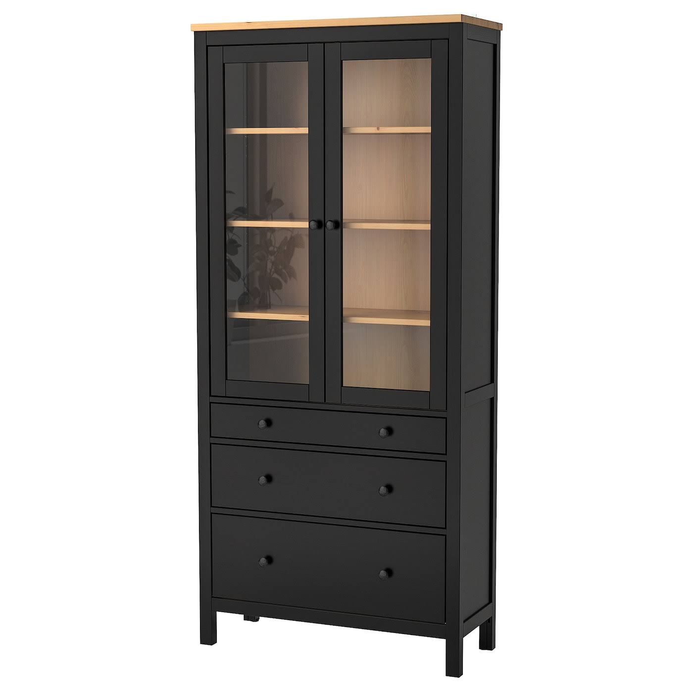 IKEA - HEMNES Glass-Door Cabinet with 3 Drawers, Black-brown/light Brown, 35 3/8x77 1/2