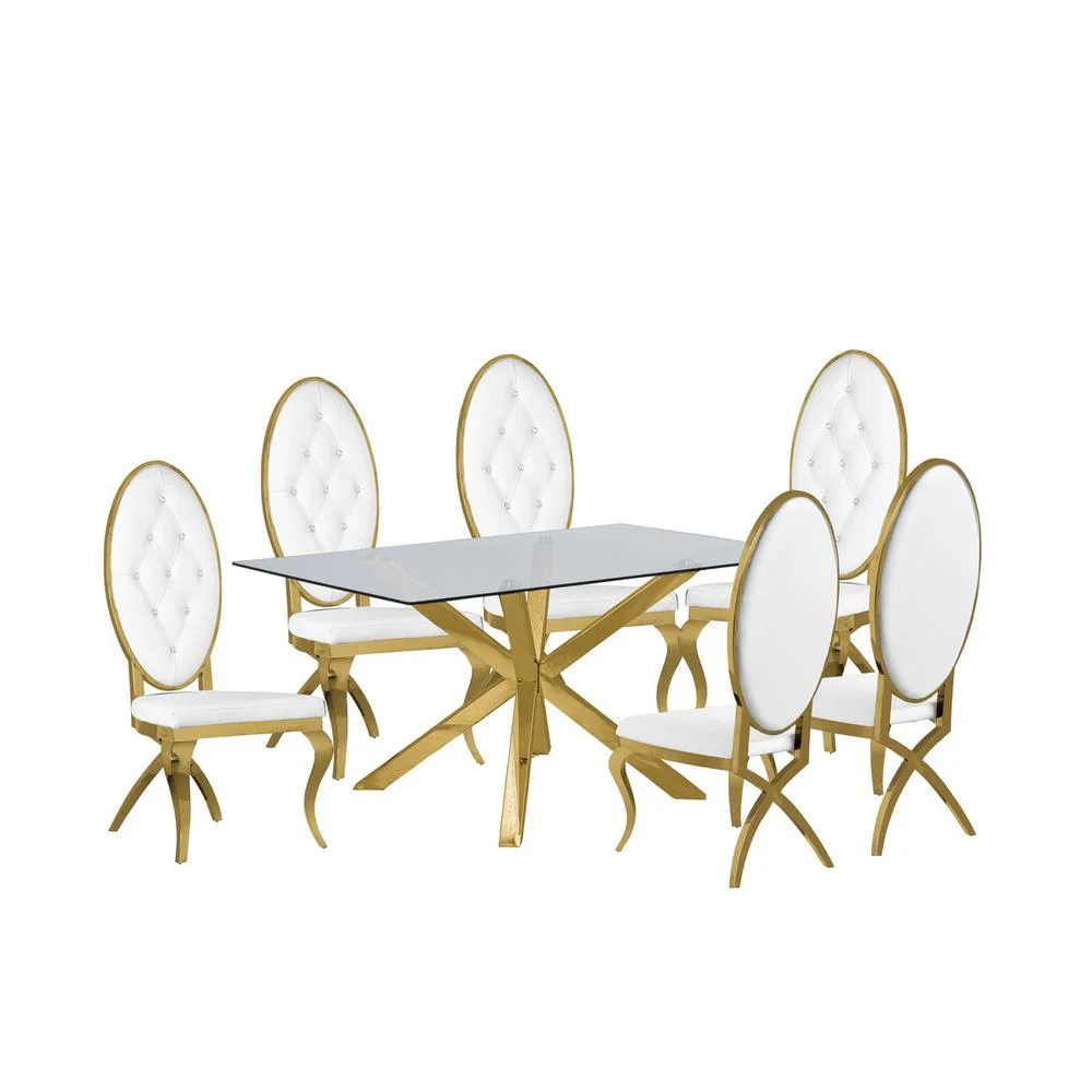 Contemporary 5pc Dining Set, Glass Dining Table