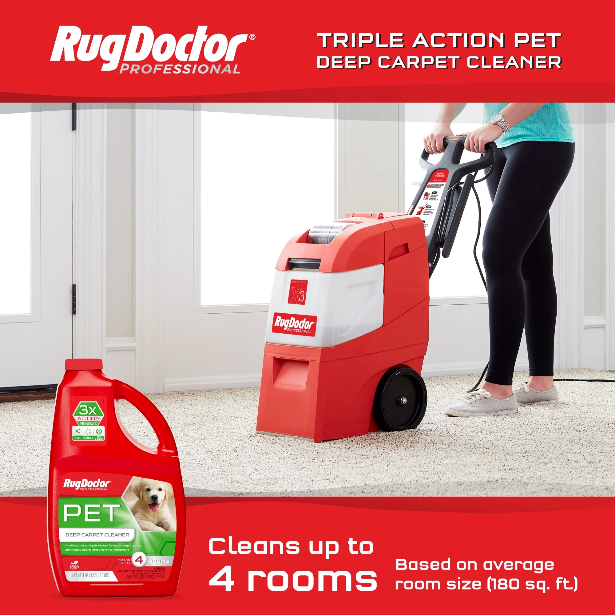 Rug Doctor Mighty Pro X3 Commercial Carpet Cleaner - Large Red Pet Pack