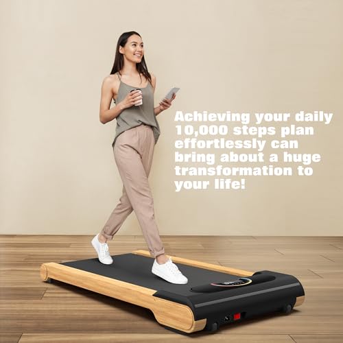 Walking Pad, High Grade Wood Under Desk Treadmill 300LBS Capacity, Max 3.5 HP Electric Treadmill for Home Office Installation-Free with Remote Control LED Display High，Sound Quality Speaker