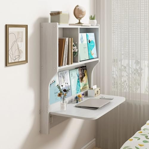 Wall Mounted Drop-Leaf Table, Wall Mounted Floating Folding Table with Storage Shelves, Multifunctional Computer Workstation, Folding Hanging Storage Cabinets Space Saving Drop-Leaf Table(Brown)