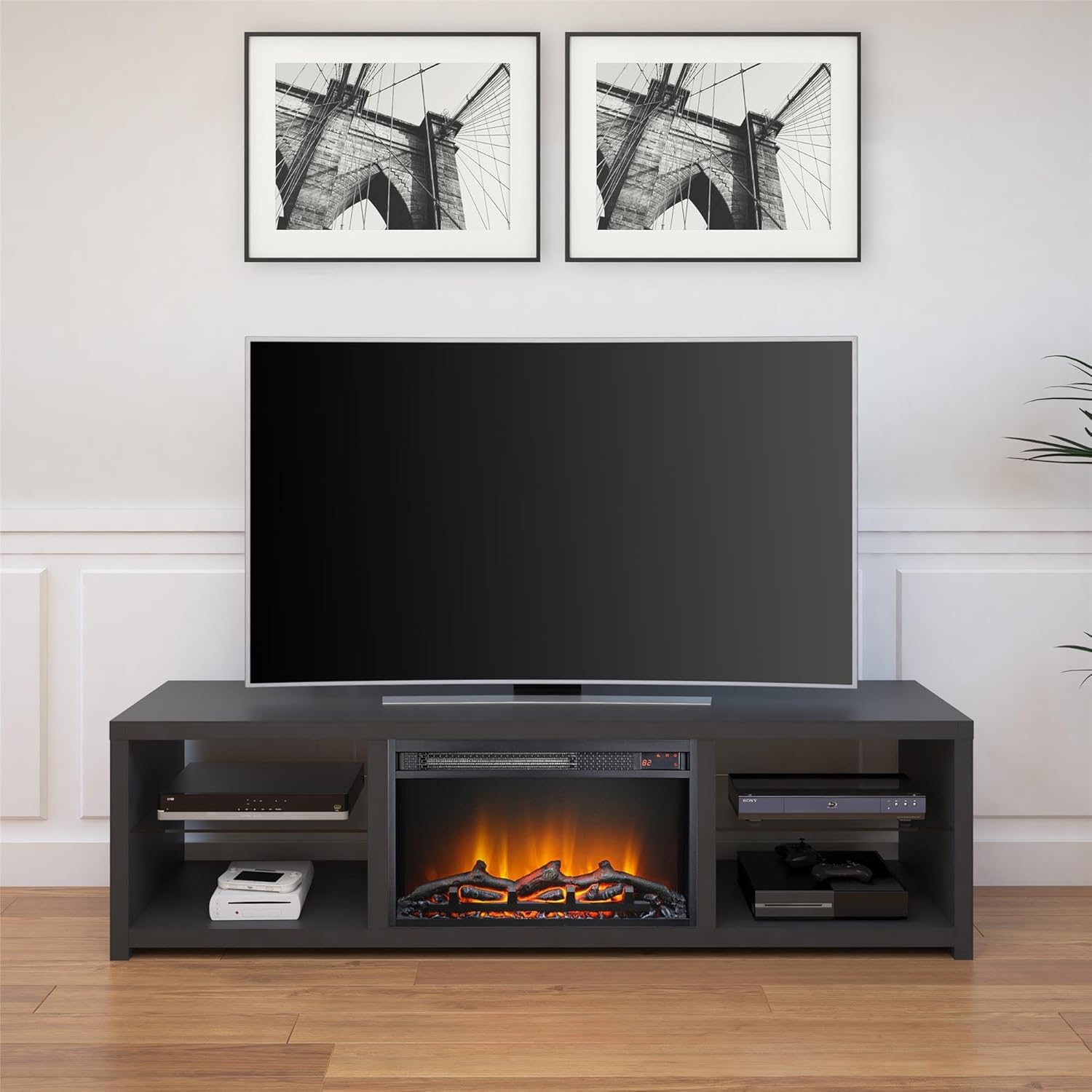 Ameriwood Home Harrison TV Stand with Fireplace for TVs up to 70", Black