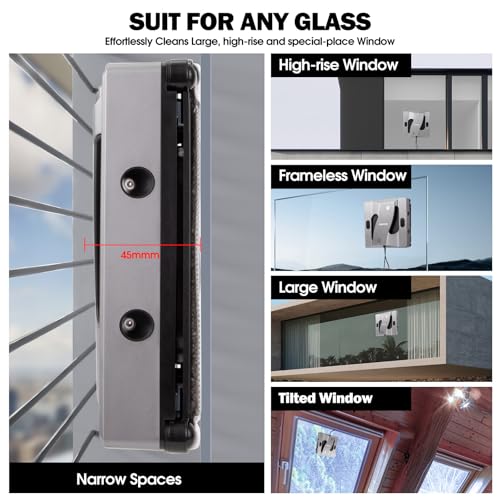 CL4 Window Cleaner Robot with 4 Spray Nozzles 6000Pa Window Cleaning Washer Robot with 5.0 Al Intelligent Navigation 65dB Low Noise Glass Cleaning Robot for Framed/Frameless Surface