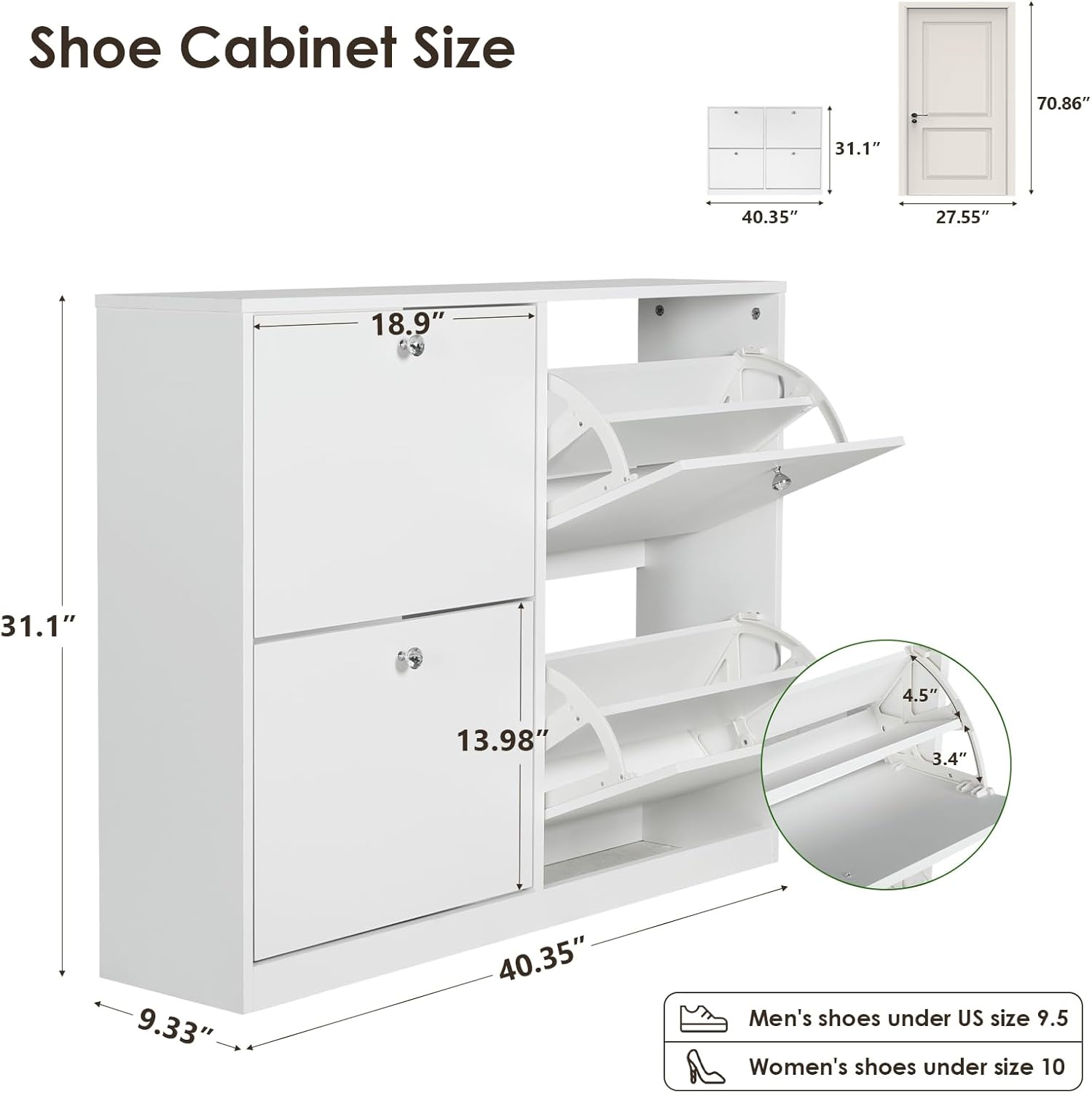 HOPUBUY Shoe Cabinet Storage for Entryway, White Shoe Organizer Cabinet with 4 2-layer Flip Drawers, Hidden Narrow Shoe Rack with for Hallway, Living Room