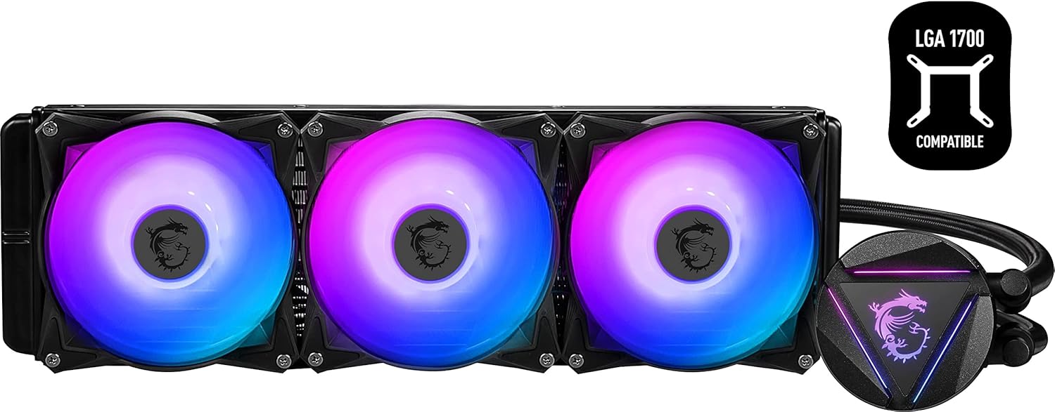 MSI MAG Core Liquid 360R V2 - AIO RGB CPU Liquid Cooler - Rotating Cap Design - 360mm Radiator - Triple 120mm RGB PWN Fans.