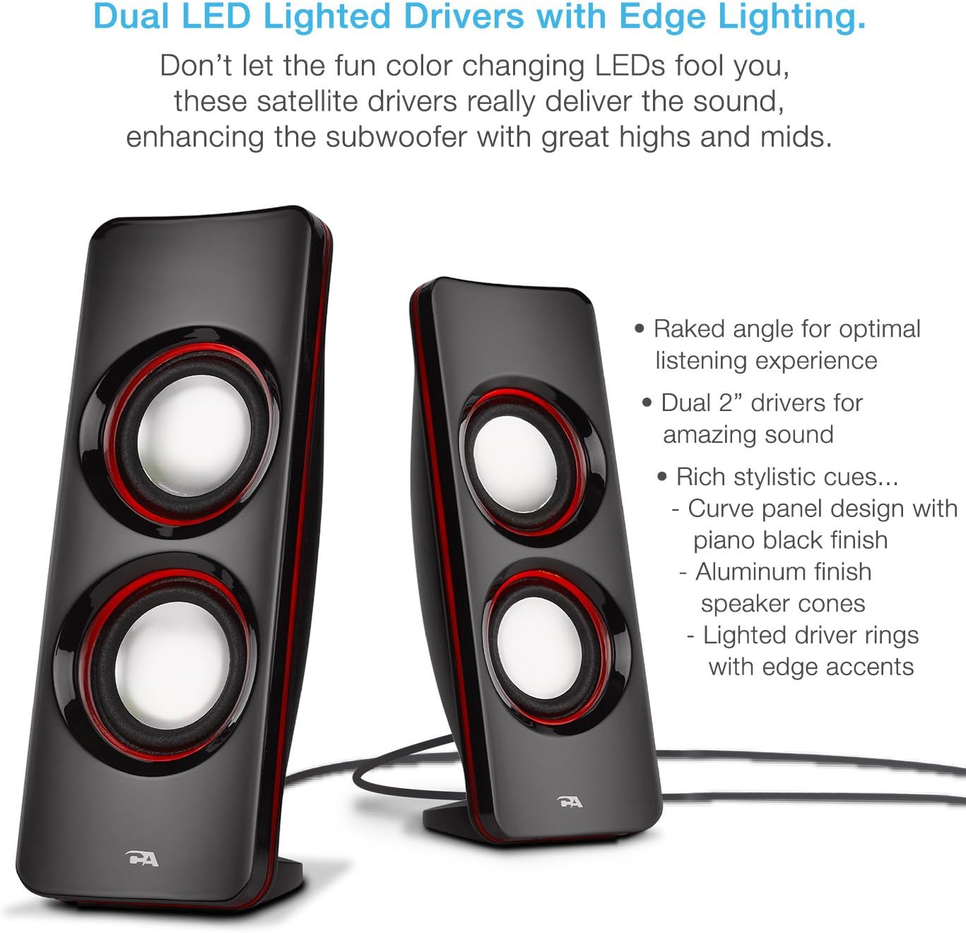 Cyber Acoustics Bluetooth Speakers with LED Lights &ndash; The Perfect Gaming, Movie, Party, Multimedia 2.1 Subwoofer Speaker System (CA-SP34BT)