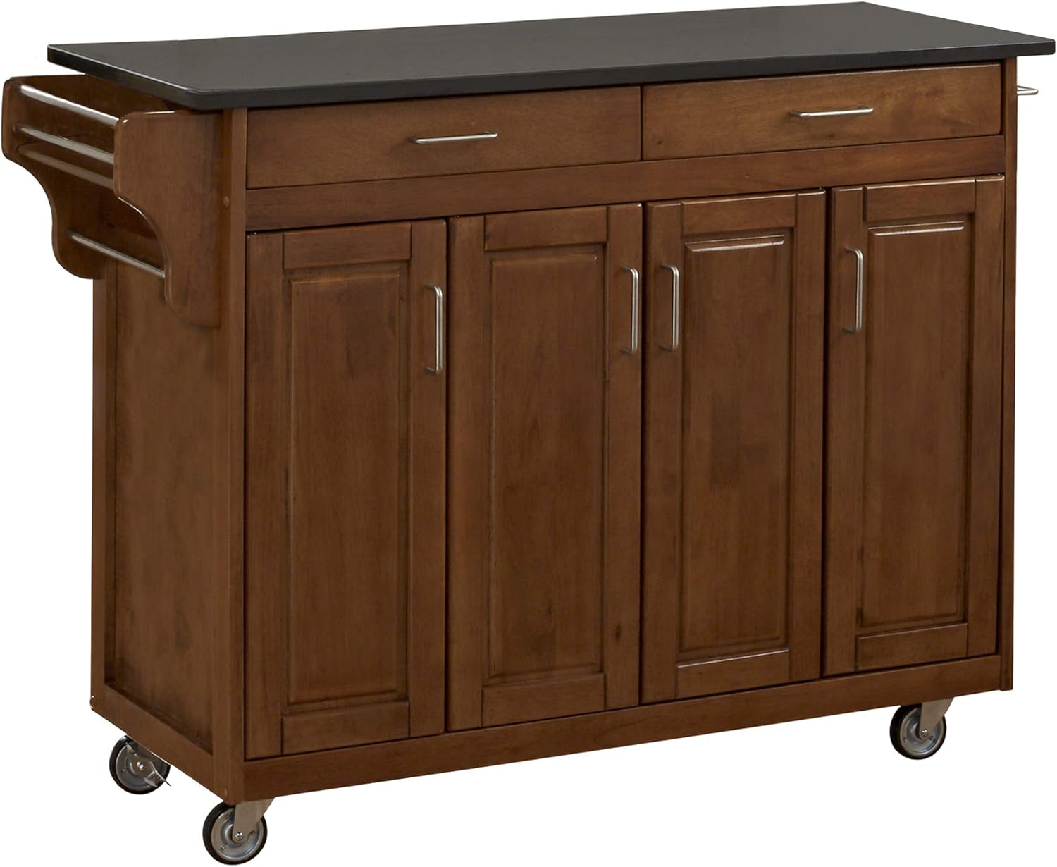 Home Styles Mobile Create-a-Cart White Finish Four Door Cabinet Kitchen Cart with Black Granite Top, Adjustable Shelving