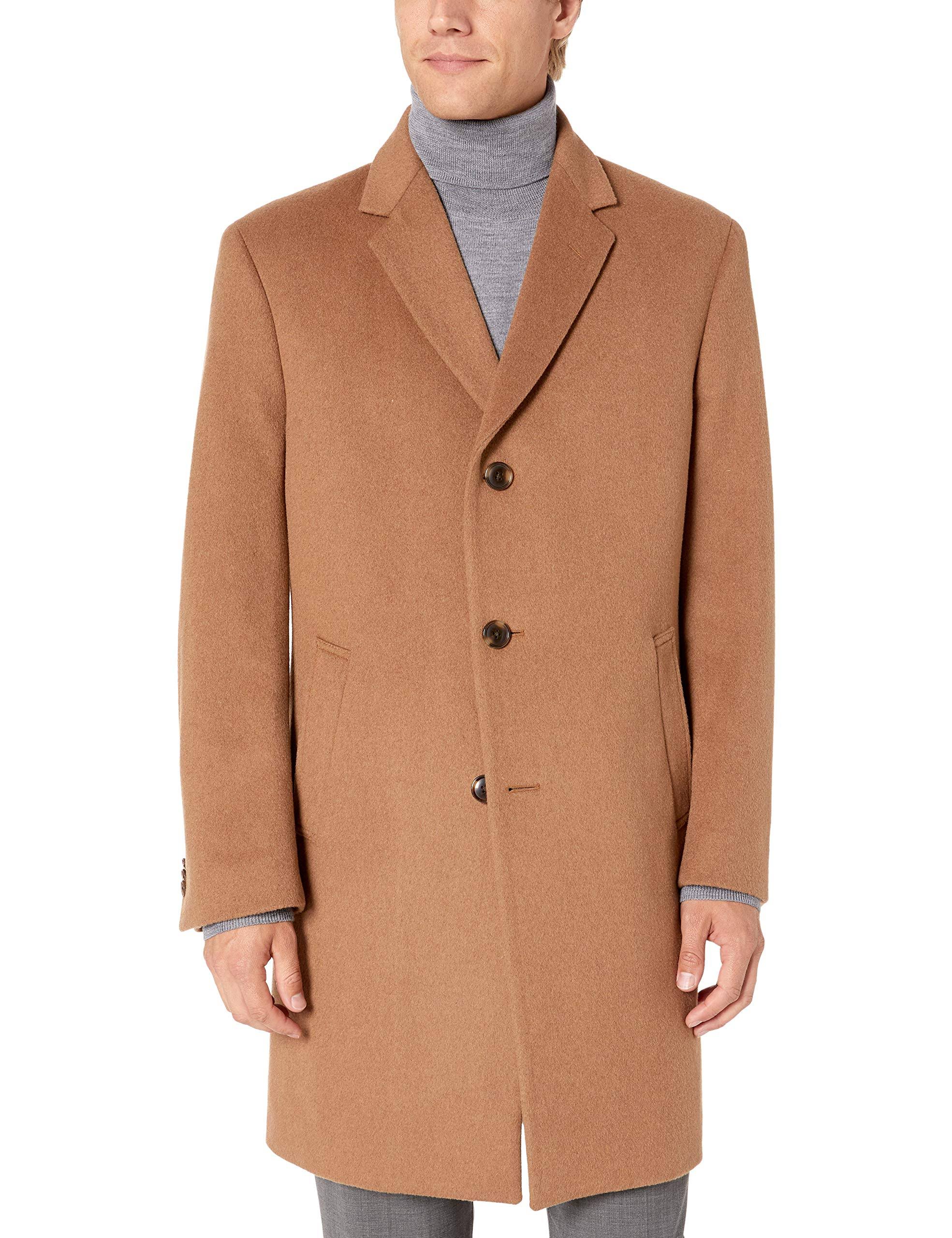 Kenneth Cole Reaction Raburn Wool-Blend Over Coat Slim-Fit 40r Camel