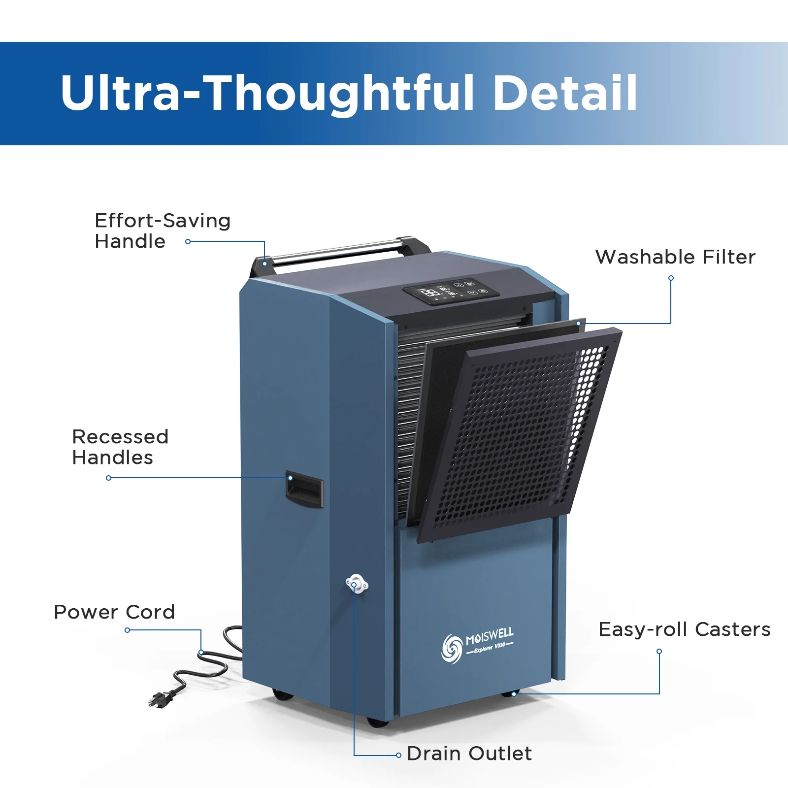 Moiswell 305 Pint Commercial Dehumidifier for Industrial Sites, Dehumidifiers with Drain Hose for Warehouse, Large Spaces Basements, Flood Water Damage Restoration