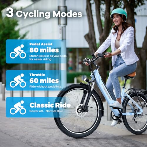 DriftGod 26" Electric Bike for Adults – Powerful 1000W Motor, 48V Removable Battery, 7-Speed, Front Suspension & LCD Display – Commuter and Mountain EBike for Women