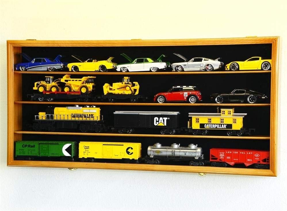 O Scale Train Display Case Cabinet Wall Rack w/ UV Protection- Lockable -Black