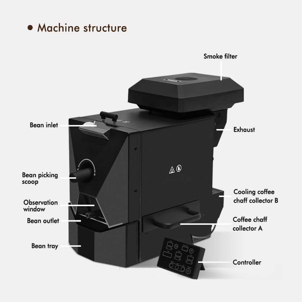 Electric Coffee Bean Roaster, Commercial Automatic Coffee Roaster, with 3 Baking Curve, with Smoke Filter, for Home, Commercial, Restaurant