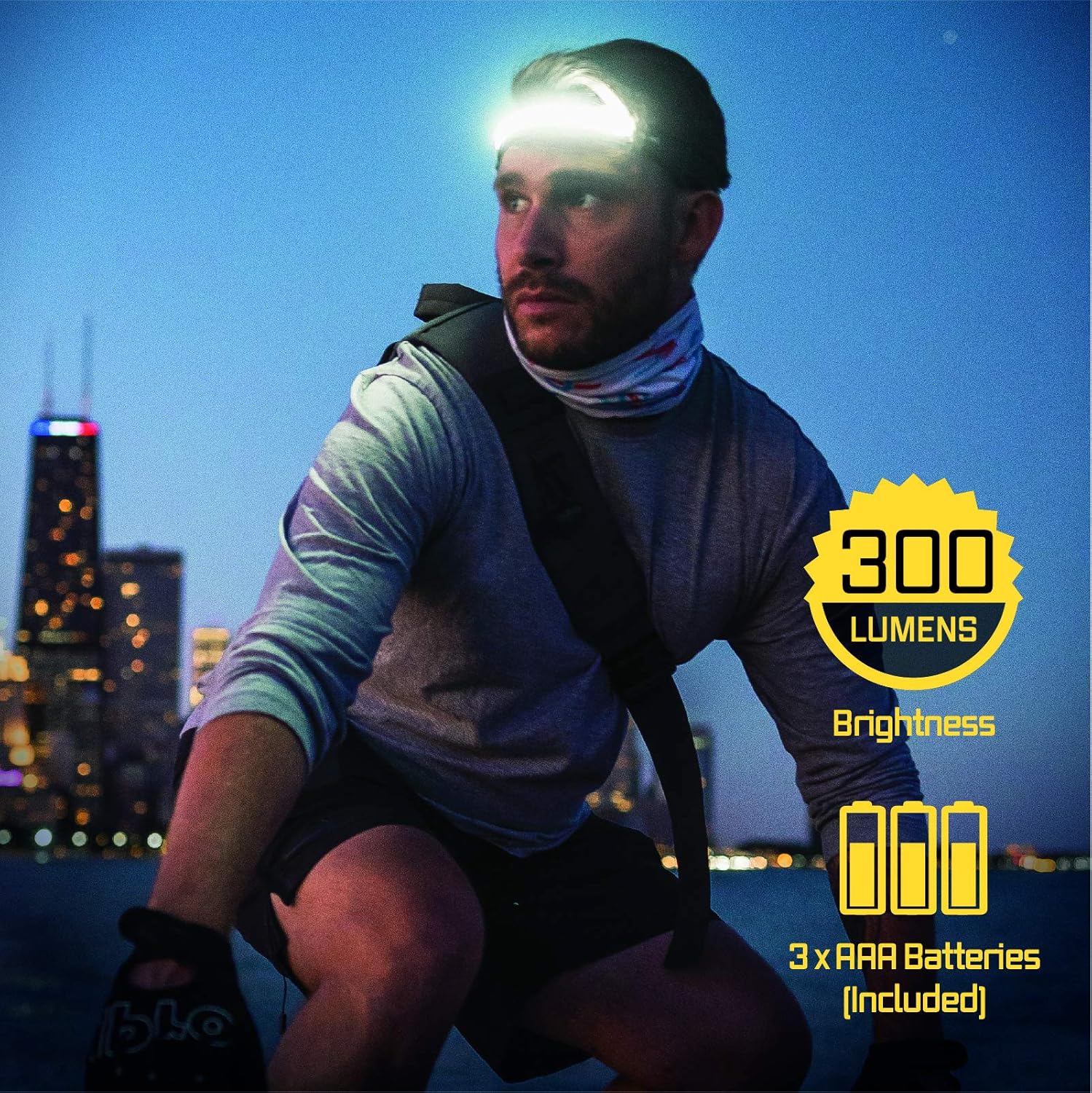 Liteband FLEX 300 Wide-Beam LED Headlamp - 210° Illumination, 300 Lumens, Improved OVLED Design - AAA Batteries, Adjustable, Camping, Running, Hiking, Fits Hard Hats, LBF300-AN, Night