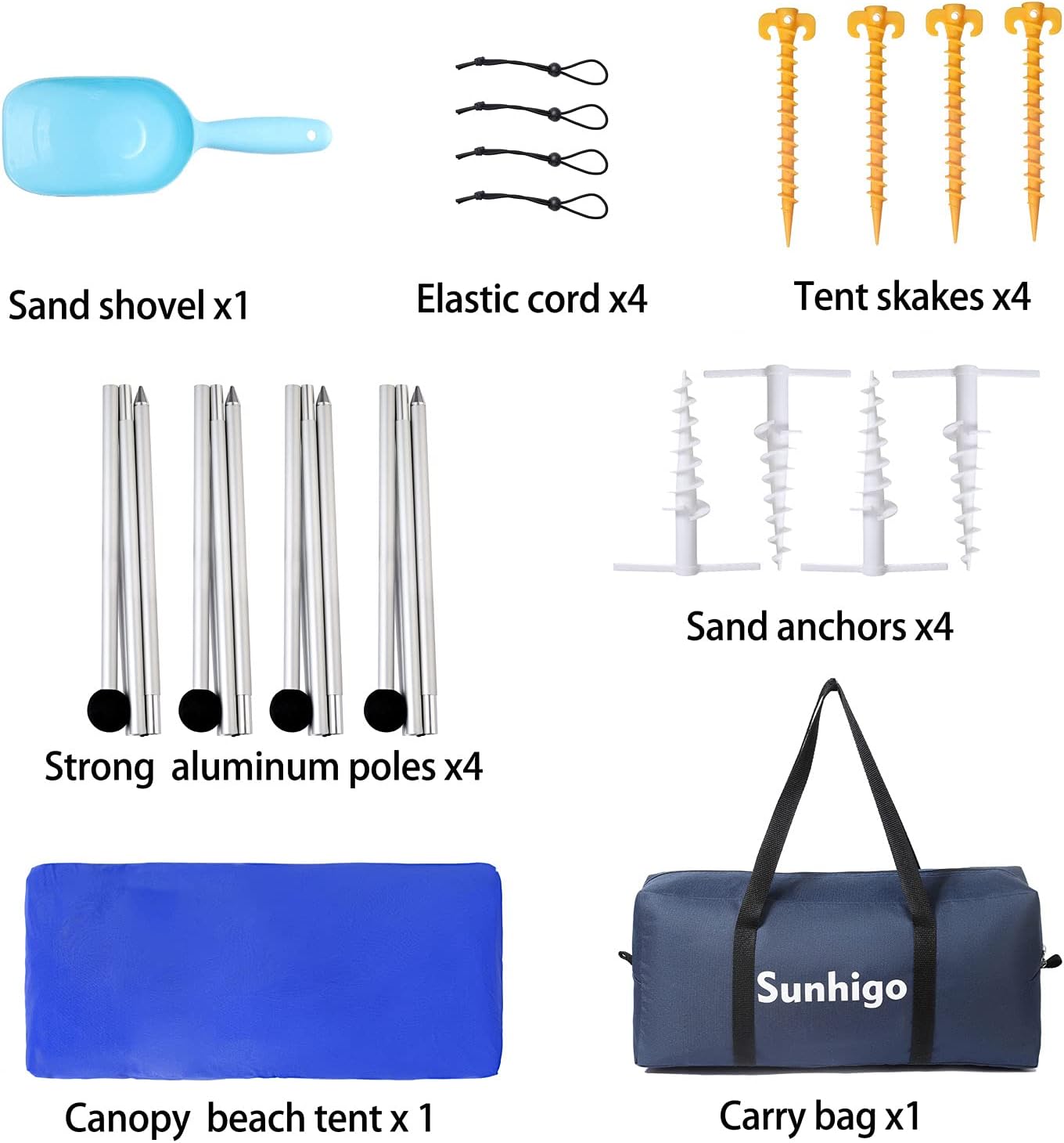 Sunhigo Beach Shade Canopy UPF50+ Family Beach Tent with 4 Aluminum Poles, Sand Shovel and Carry Bag, Portable Beach Sunshade Pop Up Sun Shelter for Beach,Fishing,Backyard and Picnics (10x10 Ft,Navy)